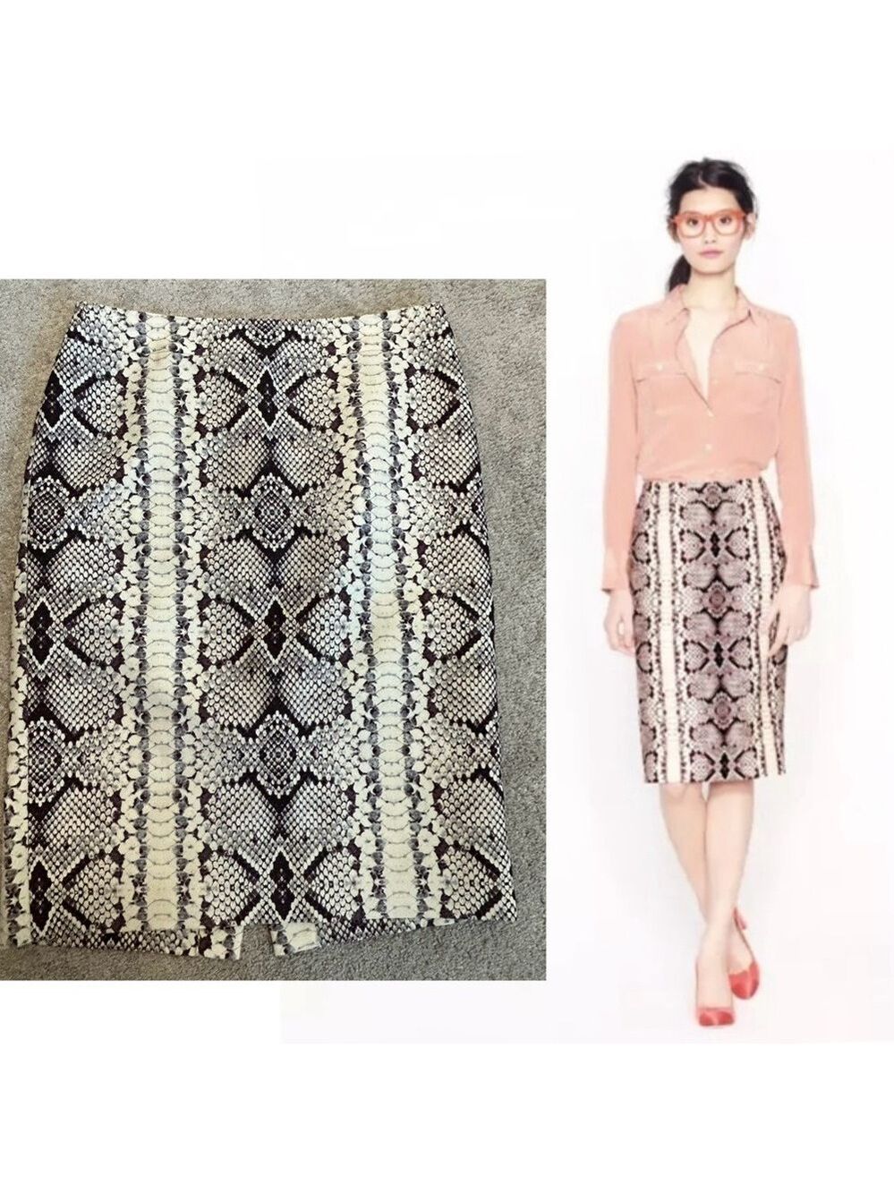 J.Crew Cream Maroon python snake animal print No.2 pencil skirt Sz 4